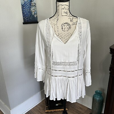 #ad Charlie Paige NWT White Long Sleeve Top With Lace Details