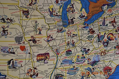 #ad 1941 Greyhound Map of This Amazing America Pictorial Cartoon Map Poster 30X20