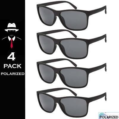#ad Polarized Mens Sunglasses Sport Wrap 4 Pack Biker OG All Black Frame Polar New