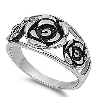 #ad 316L Stainless Steel Triple Rose Ring Free Gift Packaging