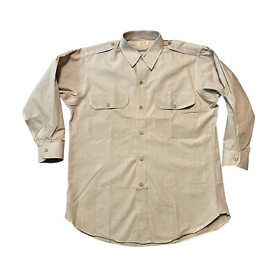 #ad Vintage 40s 50s Rycroft Button Front Shirt Sanforized Military Khaki Size Medium