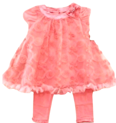 #ad Nannette Baby Girls 2 Pc Ruffled Dress amp; Leggings Set 24M Roses Design Peach