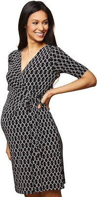 #ad Motherhood Maternity Elbow Sleeve Wrap Dress Black Chain XLarge NWOT