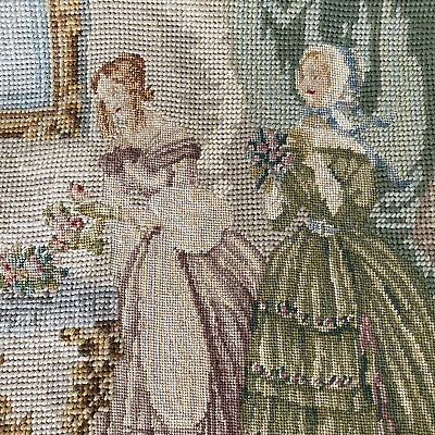 #ad Antique Jolles Petit Point Needlework Victorian Ladies On Burlap 14x10 Inch $54.00