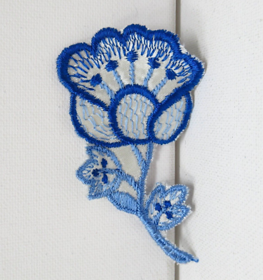 #ad Blue Tulip Detailed Deep Blue Version Vintage Patch Embroidered Flower
