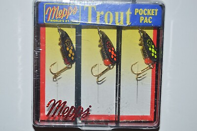 #ad 3 lures mepps aglia trout pocket pac spinners black fury assortment size 1 blade