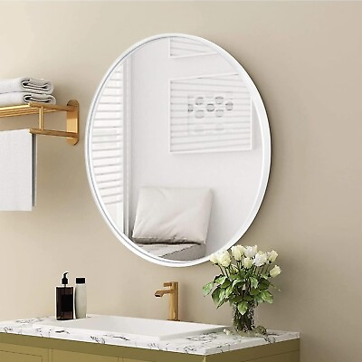 #ad 39 inch Round Wall Circle Mirror White Decor for Bedroom Living Room Entryway