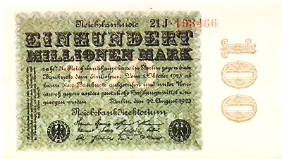 #ad 1923 Germany 100.000.000 100 Million Mark Banknote Weimar Republic low grade