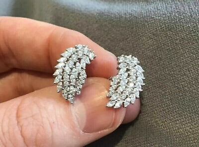 #ad Marquise Cut Simulated Diamond Cluster Leaf Earrings In 14K White Gold Plated