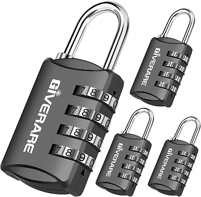 #ad 4 Pack Combination Lock 4 Digit Padlock Keyless Resettable Luggage Locks Black