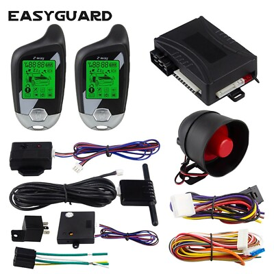 #ad EASYGUARD 2 Way Car Alarm remote auto Start LCD Display microwave shock sensor $84.56