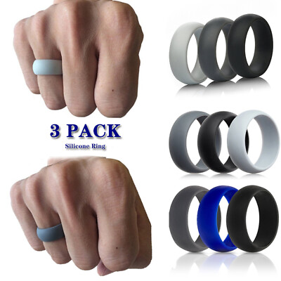 #ad 3 Pcs Silicone Ring 8mm Sports Rubber Bands Women Men Engagement Finger Rings