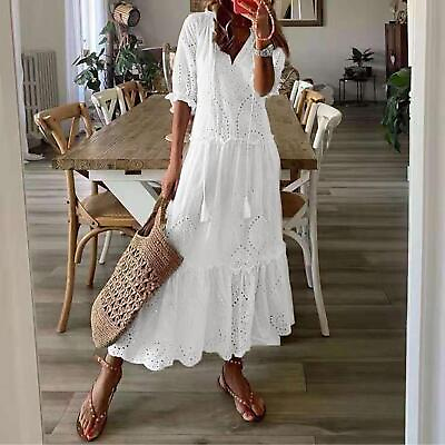 #ad Women Ladies Boho Lace Maxi Dress Summer Casual Holiday Beach Long Sundress US