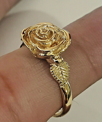 #ad 14 KT SOLID YELLOW GOLD ROSE RING SIZE 4