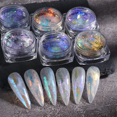 #ad 5 Colors Nail Art Glitter Powder Dust Sparkly Sequins Holographic Chunky Flakes
