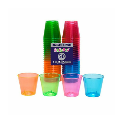 #ad Party Essentials Hard Plastic 1 Ounce Shot Glasses 50 Count Assorted Neon