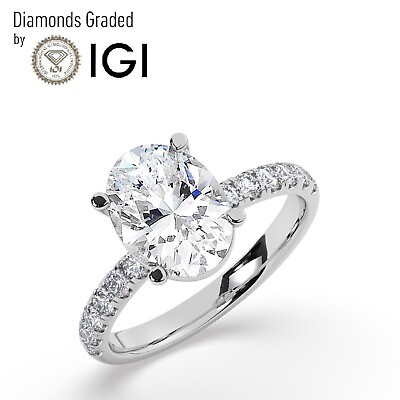 #ad IGI 2.00 CT Solitaire Lab Grown Oval Diamond Engagement Ring 950 Platinum