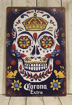 #ad Corona Tin Sign Metal Skull Logo Beer Bar Mexican Restaurant Vintage Style Ad XZ $9.57
