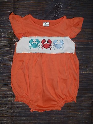 #ad NEW Boutique Baby Girls Embroidered Crabs Bubble Romper Jumpsuit