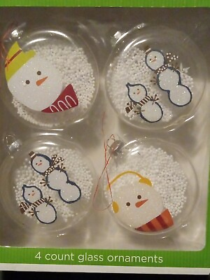 #ad be merry 4 count adorable Christmas snowman glass ornaments.