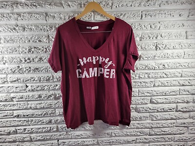 #ad Maurices Womens Top 3 3X Tee Burgundy Happy Camper Cotton Blend Casual