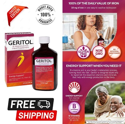 #ad Geritol Liquid Vitamin and Iron Supplement 12 Oz High Potency B Vitamins and