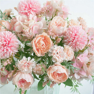#ad Wedding Small Bouquet Fake Flower Silk Peony Hydrangea Artificial Flowers Home
