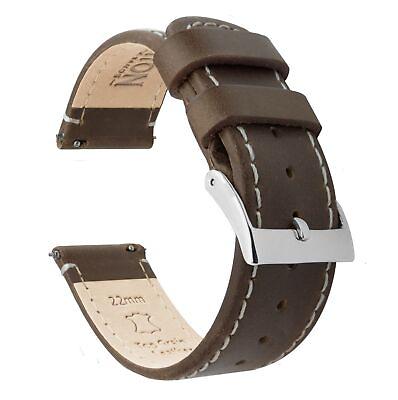 #ad Saddle Brown Leather White Stitching Quick Release Watch Band Watch Band $31.99