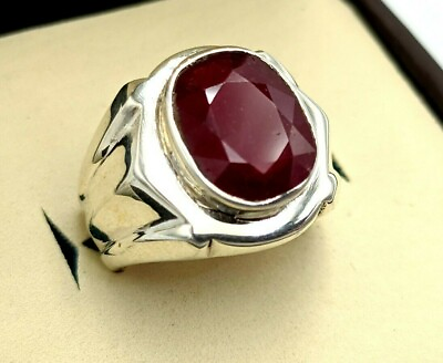 #ad Ruby Ring Men 925 Sterling Silver Genuine Real Yaqoot Stone Mens Rings Size 9