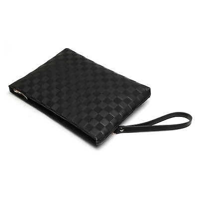 #ad Men#x27;s Clutch Bag Business Microfiber Leather Men#x27;s Bag Checkered Pattern Black