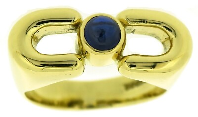 #ad 18 ct gold rings solitaire blue sapphire cabochon cut gemstones yellow size M1 2
