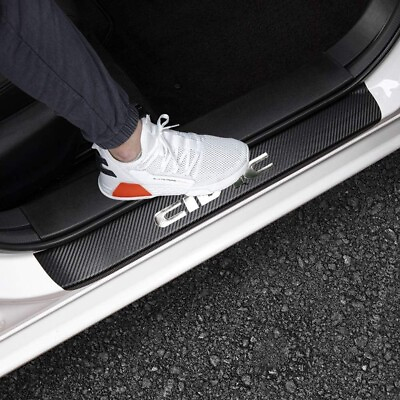 #ad Honda Civic Carbon Fiber Silver Door Sill Cover Scuff Scratch Pad Set 4