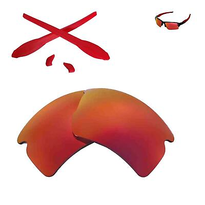 #ad WL Polarized Fire Red Replacement Lenses Rubber Kit For Oakley Flak 2.0 XL