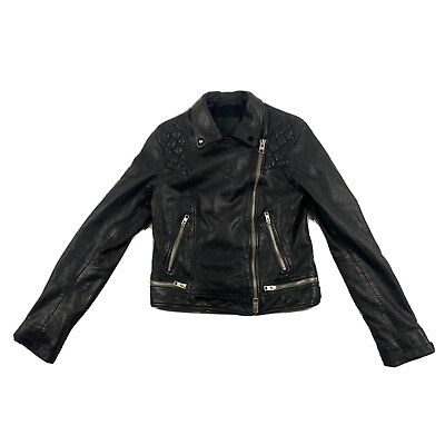 #ad All Saints Ladies PAPIN Leather Biker Jacket UK10 US Size 6
