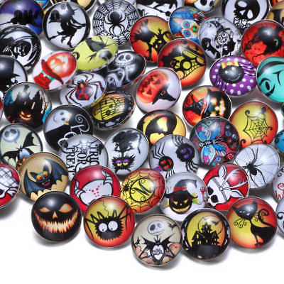 #ad 50pcs lot 18mm Snap Button Halloween Theme Glass Charms For Snap Jewelry KZHM092