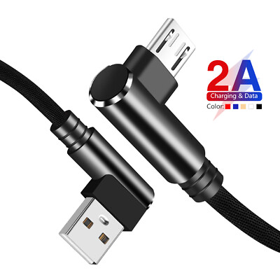 #ad 1 3m 90° Data Elbow Cable 2A Braided Cord Micro USB For Samsung Xiaomi Android