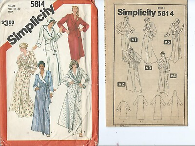 #ad S 5814 sewing pattern WRAP ROBE in 2 lengths sew Shawl Collar or Hood size 10 12