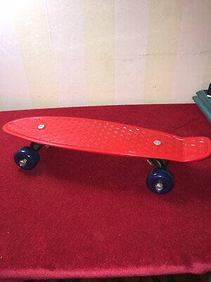 #ad Penny Board Style 17quot; Mini Cruiser Red Board Del Blue Wheels Skateboard 110 lbs