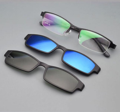 #ad Men Eyeglasses Frame 2 pcs Magnetic Polarized Clip on Driving Sunglasses Rx able