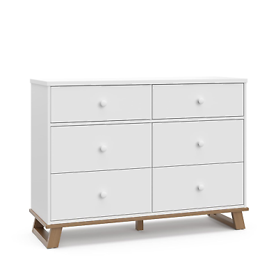 #ad Modern 6 Drawer Double Dresser White with Vintage Driftwood – GREENGUARD Gold
