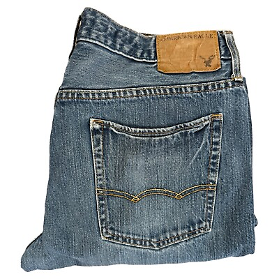 #ad American Eagle Mens Original Straight Blue Denim Medium Wash Jeans 32x25*