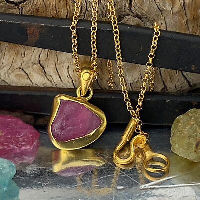 #ad Omer 925 k Silver Raw Red Gemstone Handmade Turkish Gold Jewelry Necklace