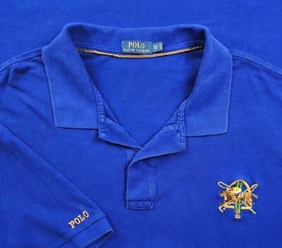 #ad Polo Ralph Lauren Polo Shirt Horse Embroidered Shirt Men#x27;s Size 5XB Blue