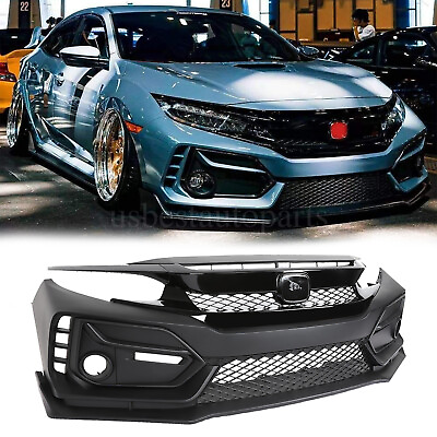 #ad Type R Style Front Bumper Cover Kit For 2016 2021 Honda Civic Sedan Coupe 10th