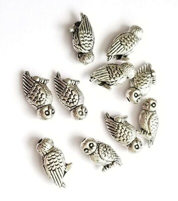 #ad Owl Beads Metal Owls Metal Owl Beads Owls Bird Beads Antique Silver Owls 15mm