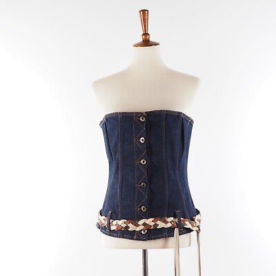 #ad Vintage Dolce amp; Gabbana Women#x27;s Denim Buttons Belted Corset Top L Large