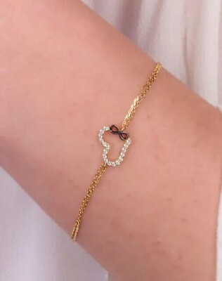 #ad 1 Ct Round Simulated Diamond Women Heart Chain Bracelet 14K Yellow Gold Plated $136.49