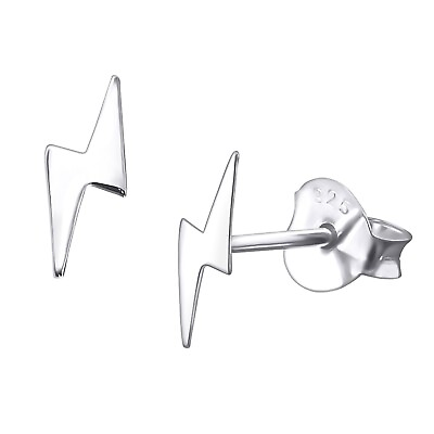 #ad 8mm Tiny Plain Flat Lightning Bolt Ear Studs Earrings 925 Sterling Silver