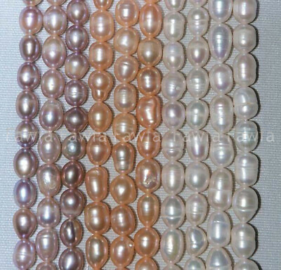 #ad 6 7 7 8 8 9mm Real Freshwater Multicolor Rice Shape Pearl Loose Beads 15quot; Strand