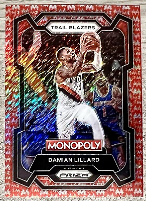 #ad 2023 24 Prizm Monopoly NBA #73 Damian Lillard Red Millionaire Shimmer 100 NM MT